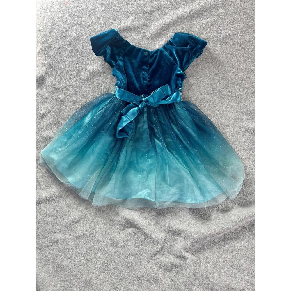 teal‎ velvet toddler dress sparkle tulle party princess holiday 4t - Picture 2 of 6